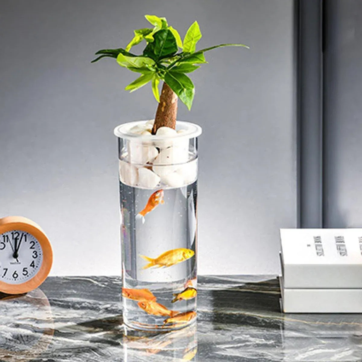 Hydroponic Plant Vase Cylindrical Straight Design Fish Tank for Home Decor - 25cmx10cm