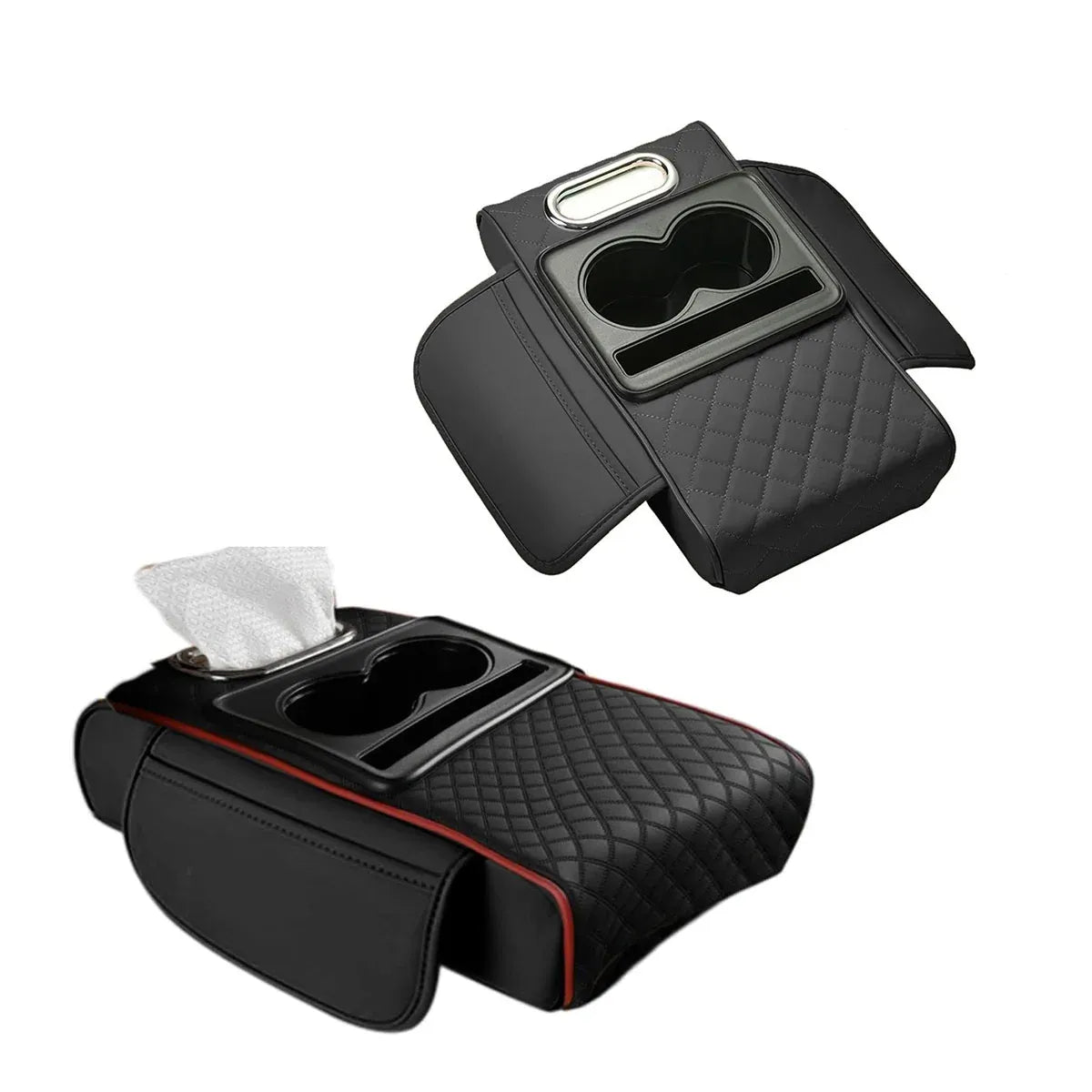 Car Armrest Pad Central Console Storage Box Lift Cushion Rest Support Organizer - Black Red