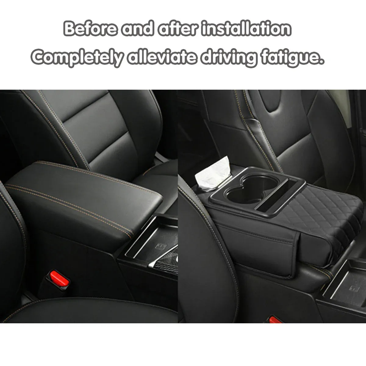 Car Armrest Pad Central Console Storage Box Lift Cushion Rest Support Organizer - Black Red