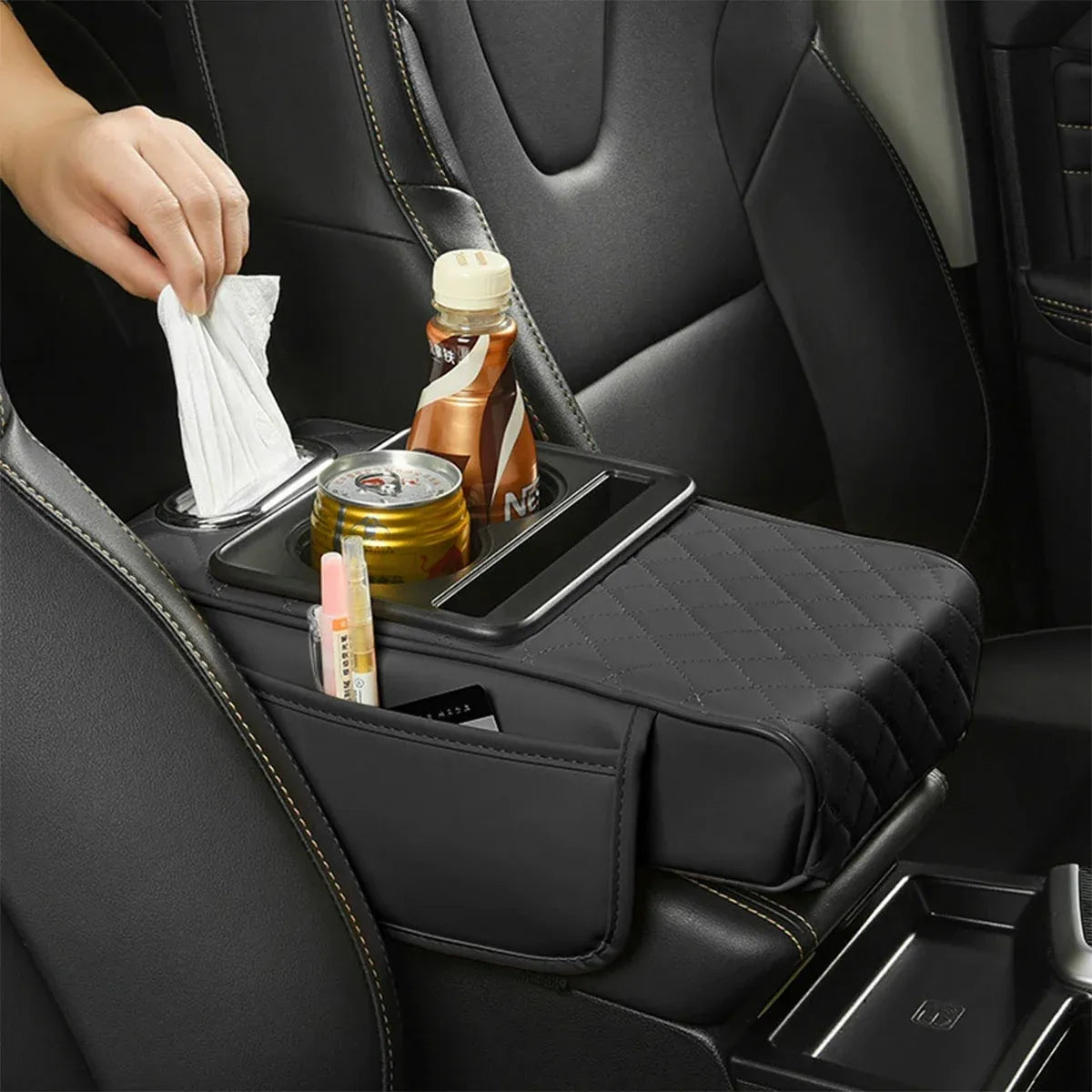 Car Armrest Pad Central Console Storage Box Lift Cushion Rest Support Organizer - Black Red