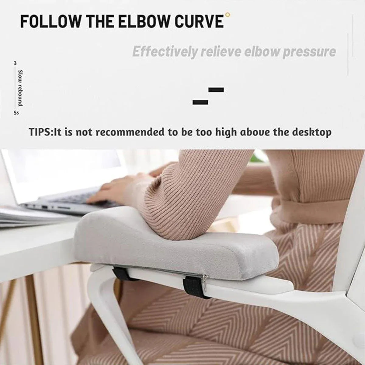 2PCS Elbow Arm Rest Cushion Chair Armrest Pads Memory Foam Office Support Pillow - Grey