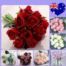12 Heads Silk Rose Artificial Flowers Fake Bouquet - White
