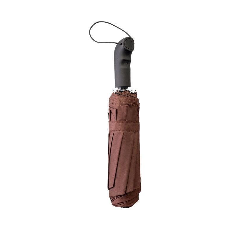 Automatic Umbrella Auto Open Close Compact Folding Anti Rain Windproof 10Ribs Au - Brown