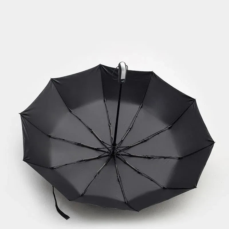 Automatic Umbrella Auto Open Close Compact Folding Anti Rain Windproof 10Ribs Au - Brown