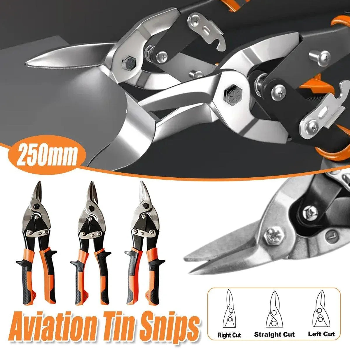 250mm Aviation Tin Snip Heavy Duty Metal Cutting Shears Industrial Scissors Tool - Straight scissors