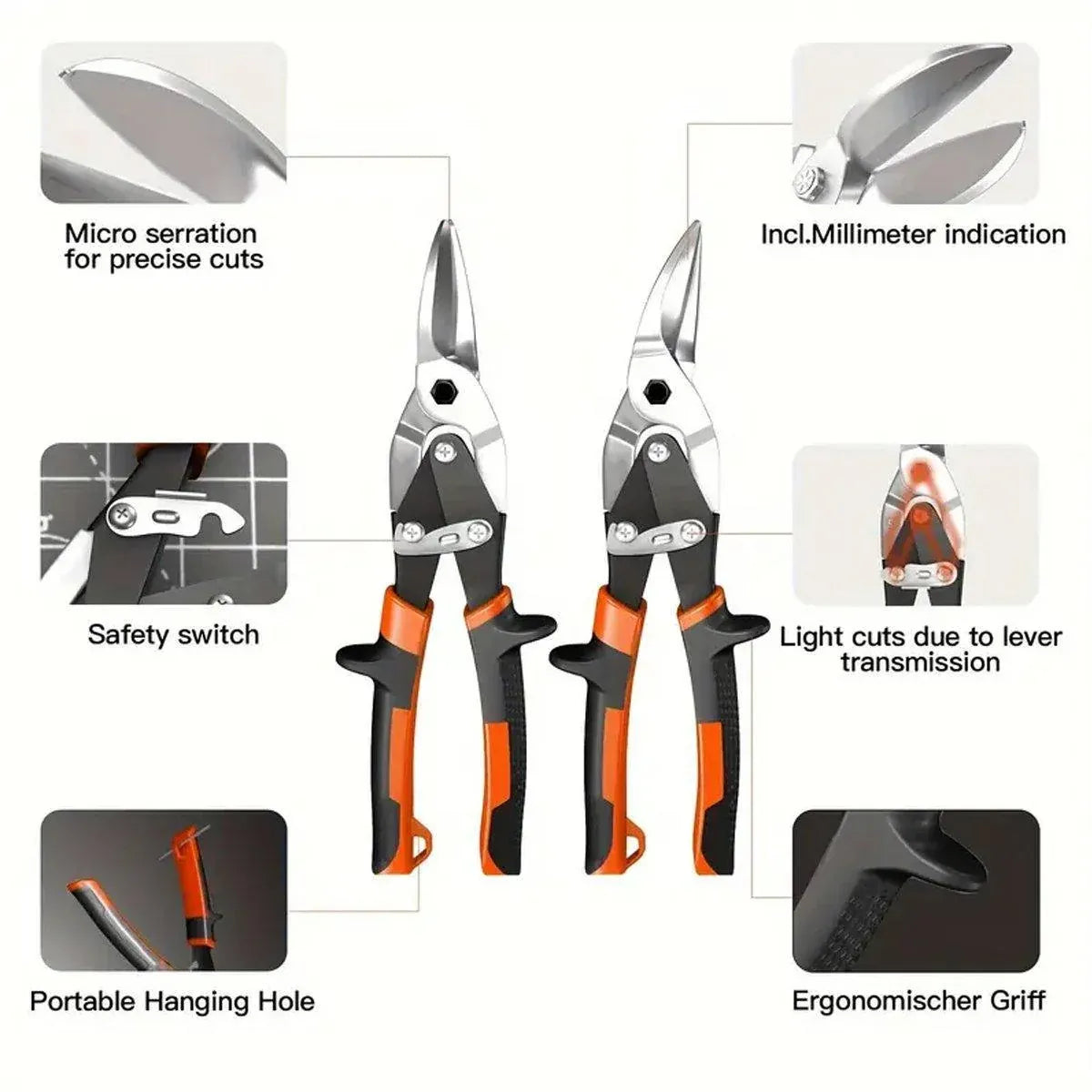 250mm Aviation Tin Snip Heavy Duty Metal Cutting Shears Industrial Scissors Tool - Straight scissors