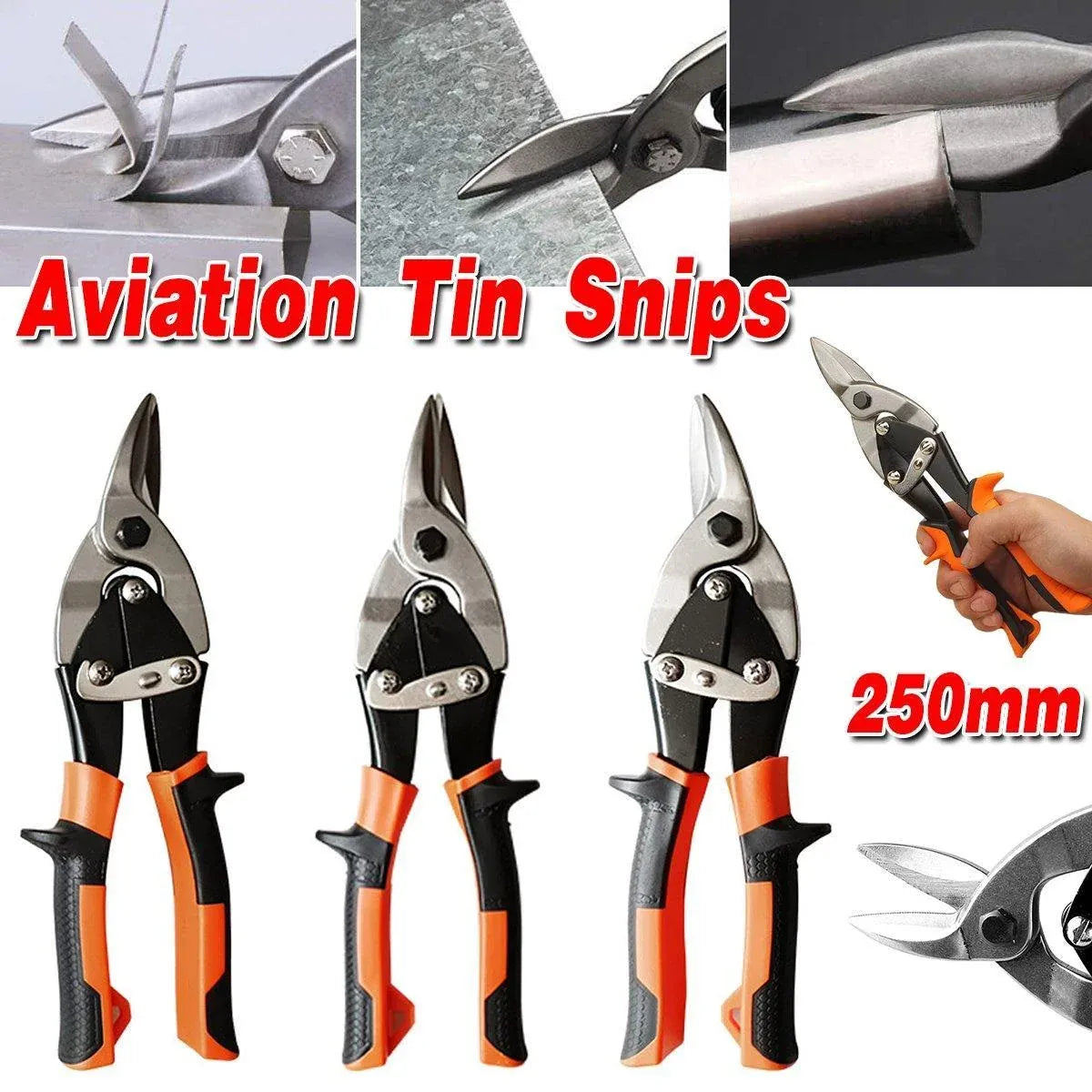 250mm Aviation Tin Snip Heavy Duty Metal Cutting Shears Industrial Scissors Tool - Straight scissors