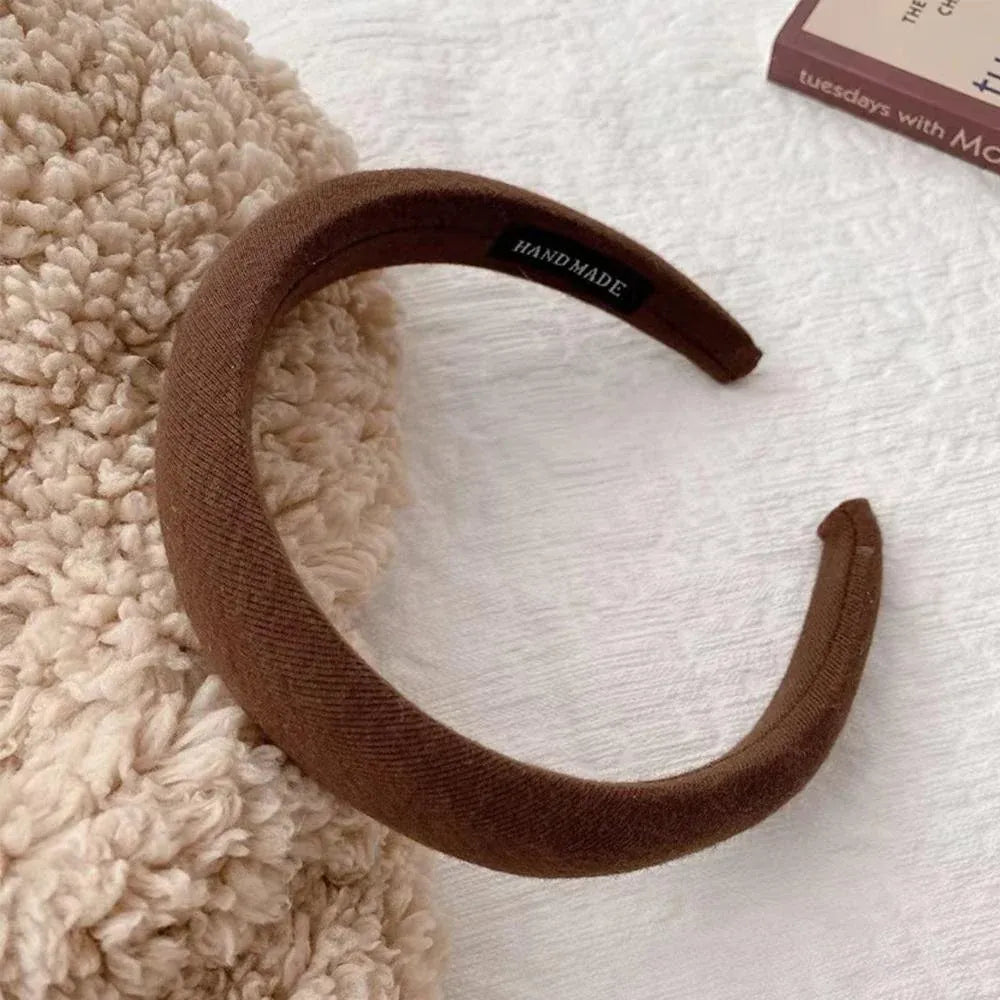 Ladies Headband Padded Hairband Wide Sponge Hair Hoop Solid Colour Accessories - Dark Coffee
