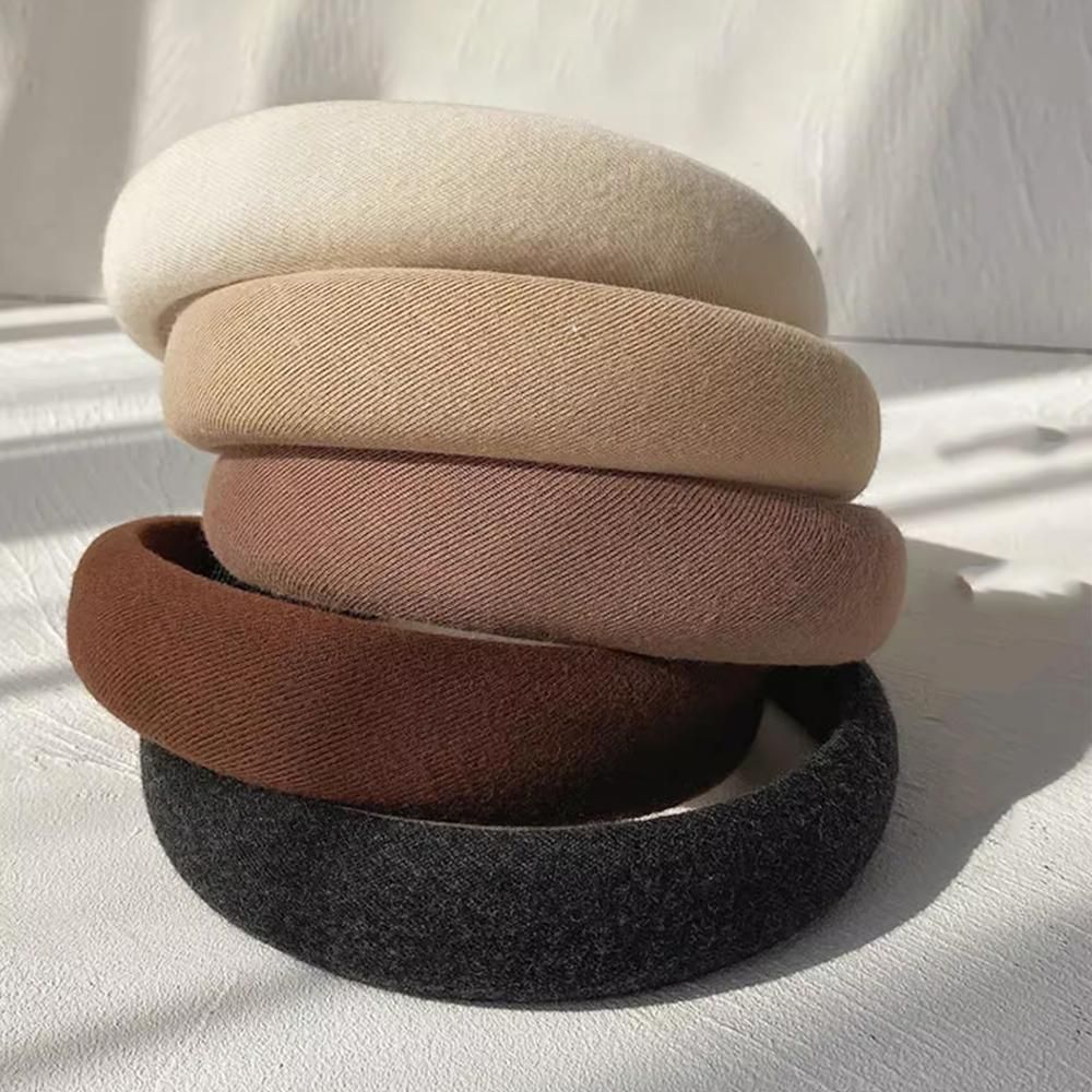 Ladies Headband Padded Hairband Wide Sponge Hair Hoop Solid Colour Accessories - Dark Coffee