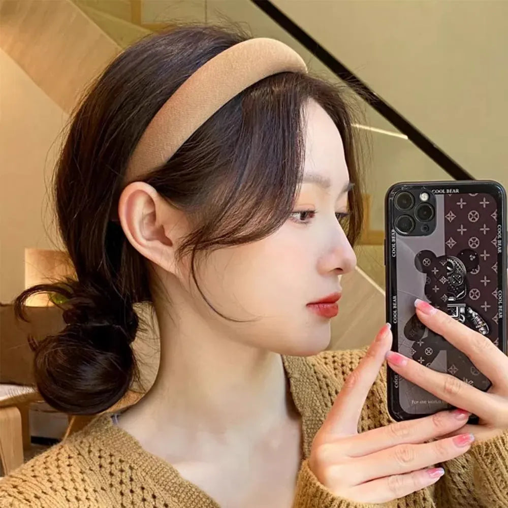 Ladies Headband Padded Hairband Wide Sponge Hair Hoop Solid Colour Accessories - Dark Coffee