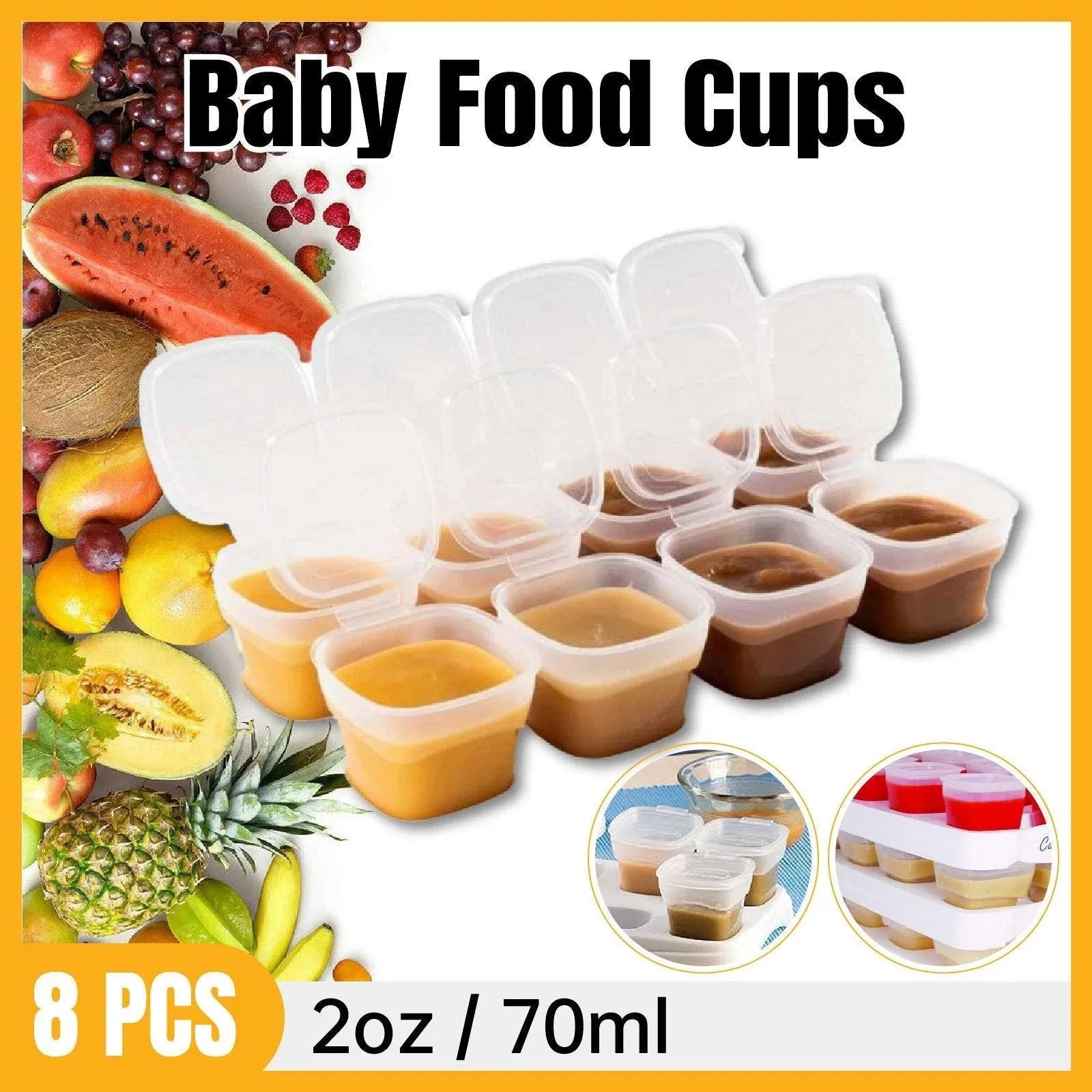 Baby Food Storage Cups with Lids and Tray, 70ml, Set of 8