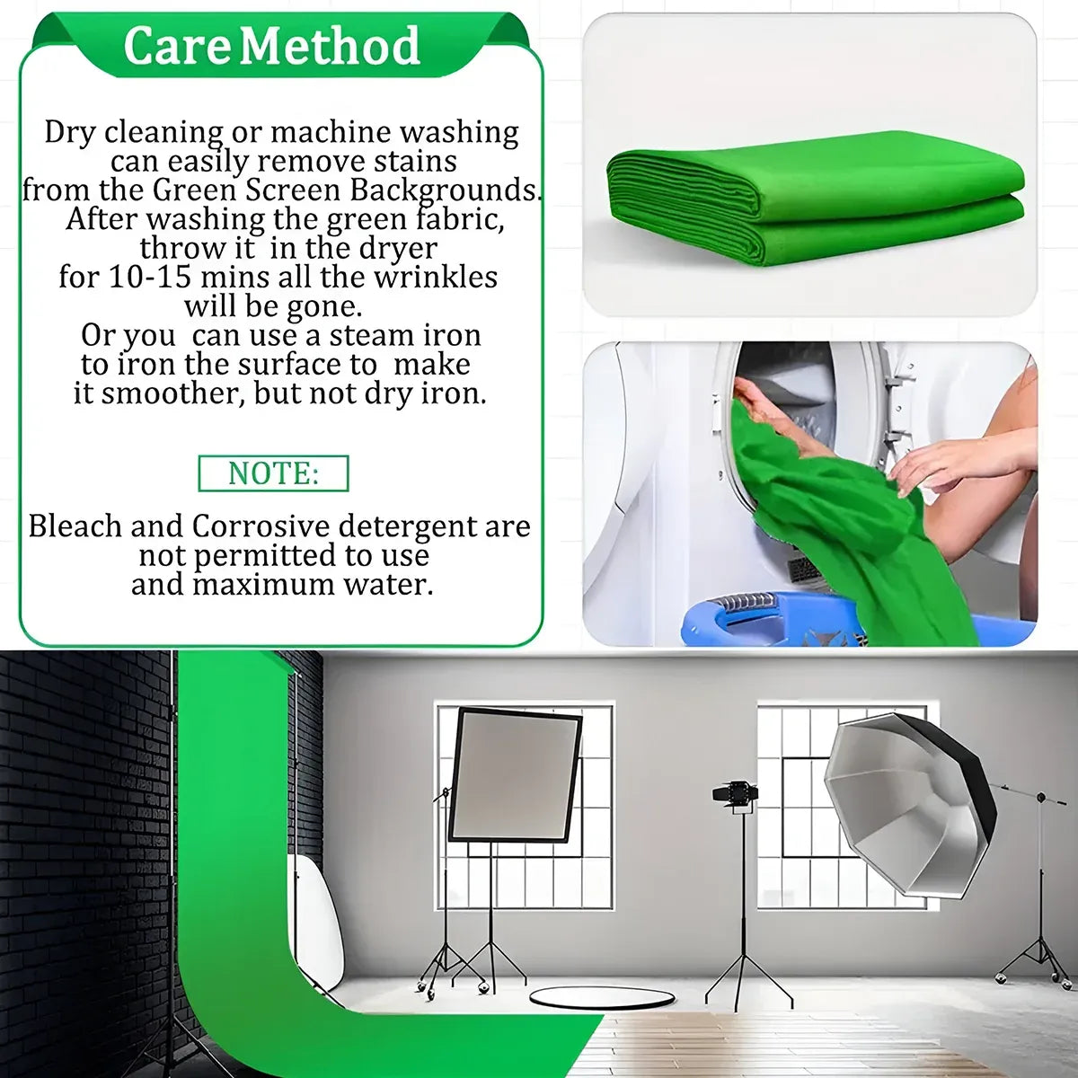 Professional Photography Background Cloth Wrinkle Resistant Durable Green/Black - Black