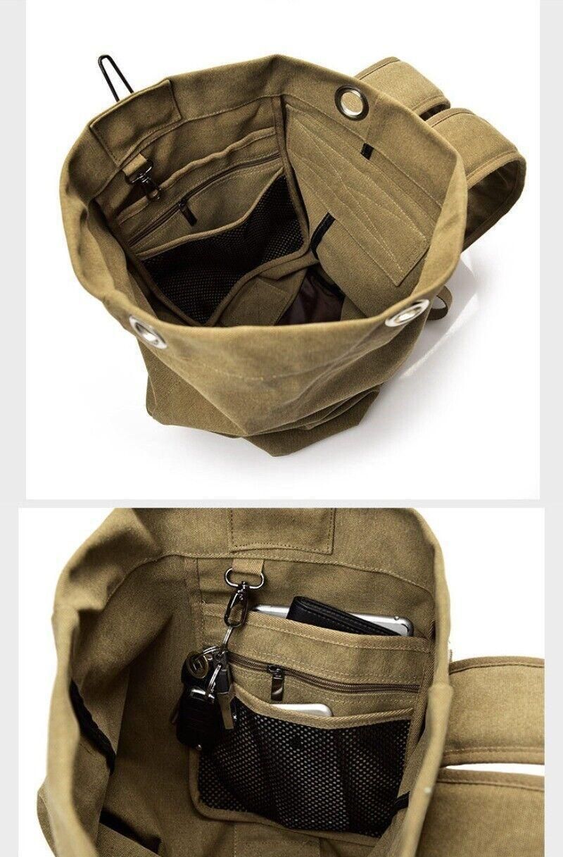 Large Capacity Travel Backpack for Men Outdoor Sports Bag Canvas Rucksack - Black-Big