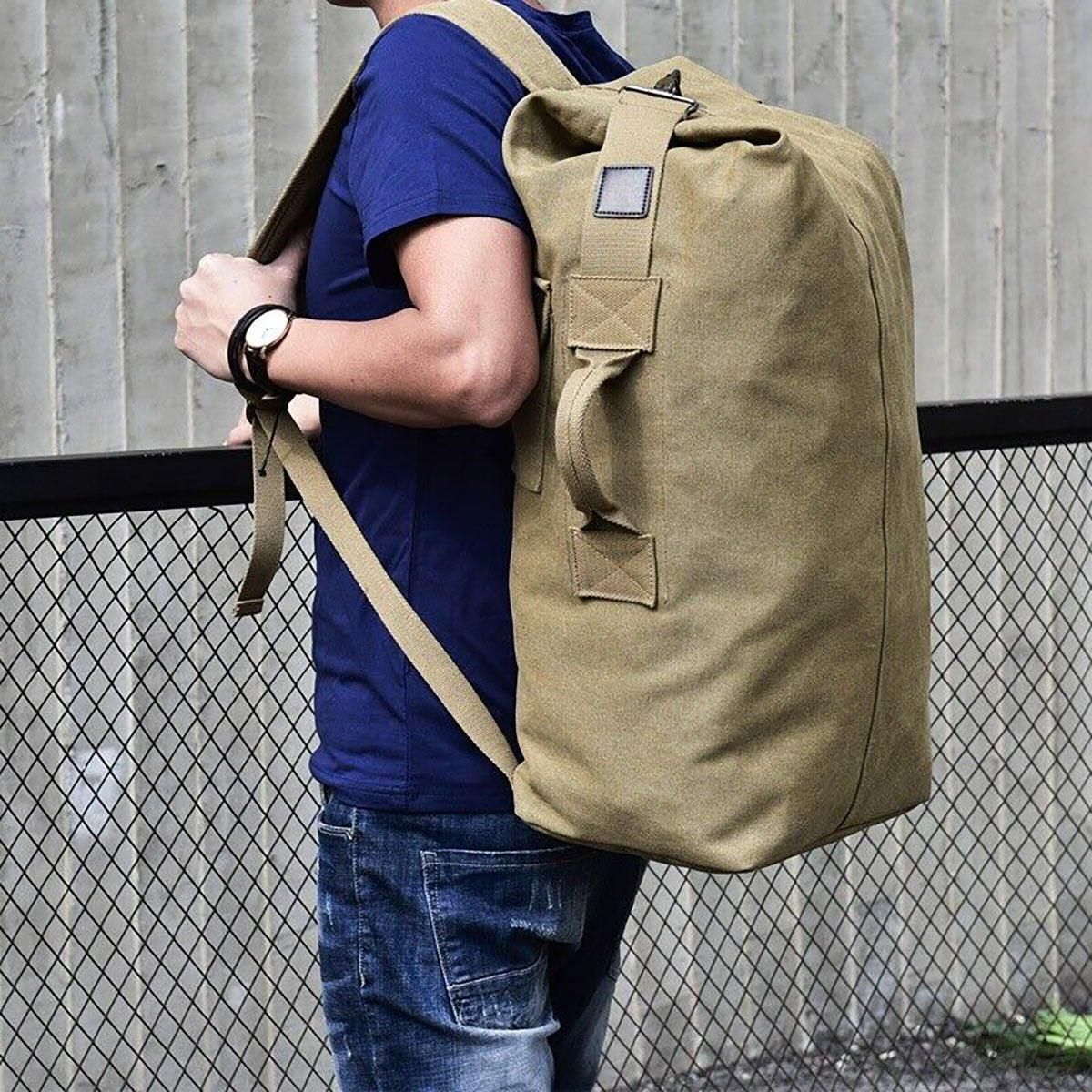 Large Capacity Travel Backpack for Men Outdoor Sports Bag Canvas Rucksack - Khaki-Small