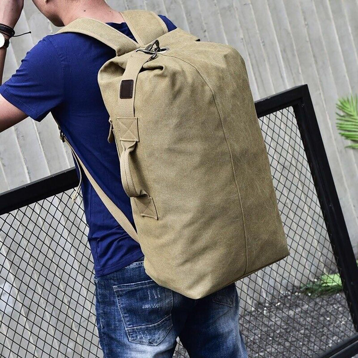 Large Capacity Travel Backpack for Men Outdoor Sports Bag Canvas Rucksack - Khaki-Small