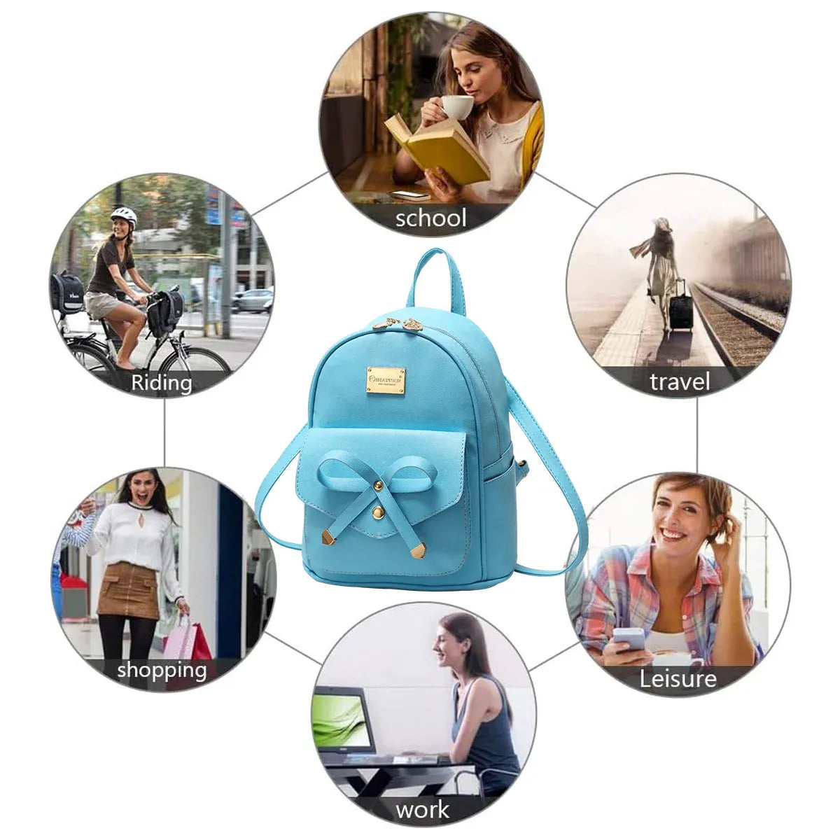 Blue Butterfly Shoulder Bag Student Schoolbag Backpack Travel Tote for Girls