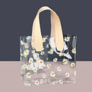 10pcs Small Fresh Transparent PVC Tote Bag Wedding Candy Gift Bag Daisy Design - Beige - L