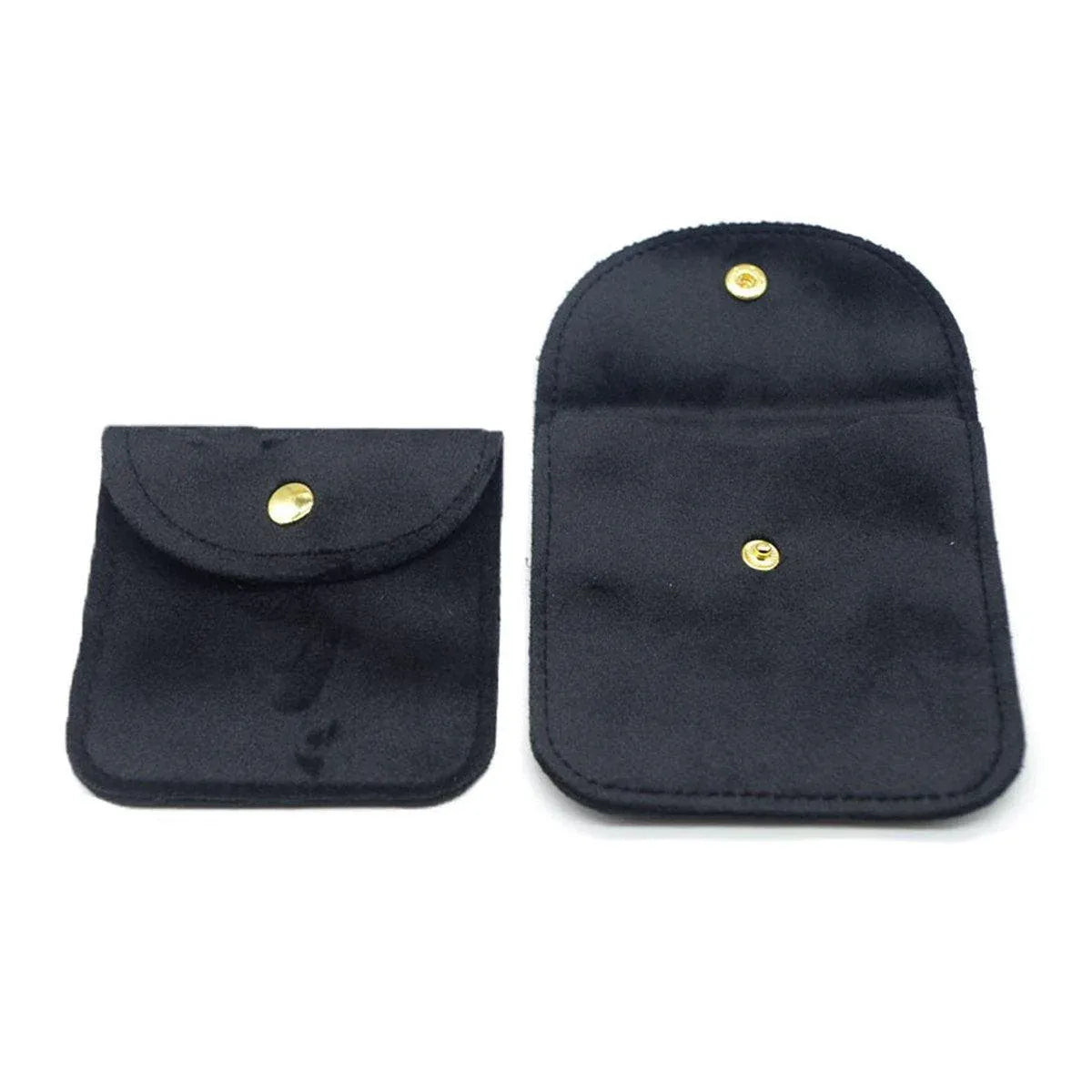 10pcs Velvet Jewelry Pouch Button Closure Thick Soft Ring Necklace Storage Bag - Black