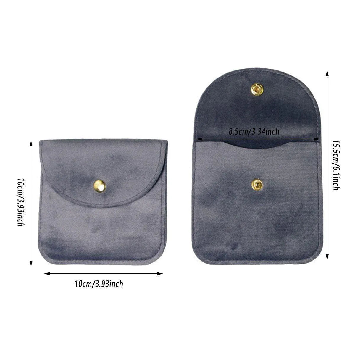 10pcs Velvet Jewelry Pouch Button Closure Thick Soft Ring Necklace Storage Bag - Black