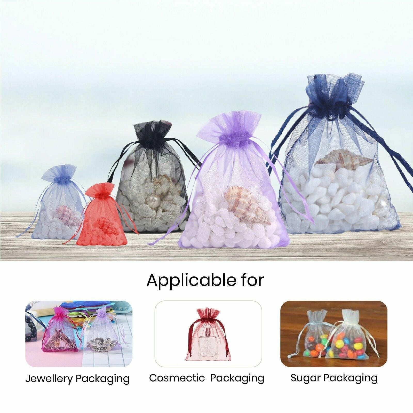 Organza Bag Sheer Bags Jewellery Wedding Candy Packaging Sheer Bags 13*18 cm - Black