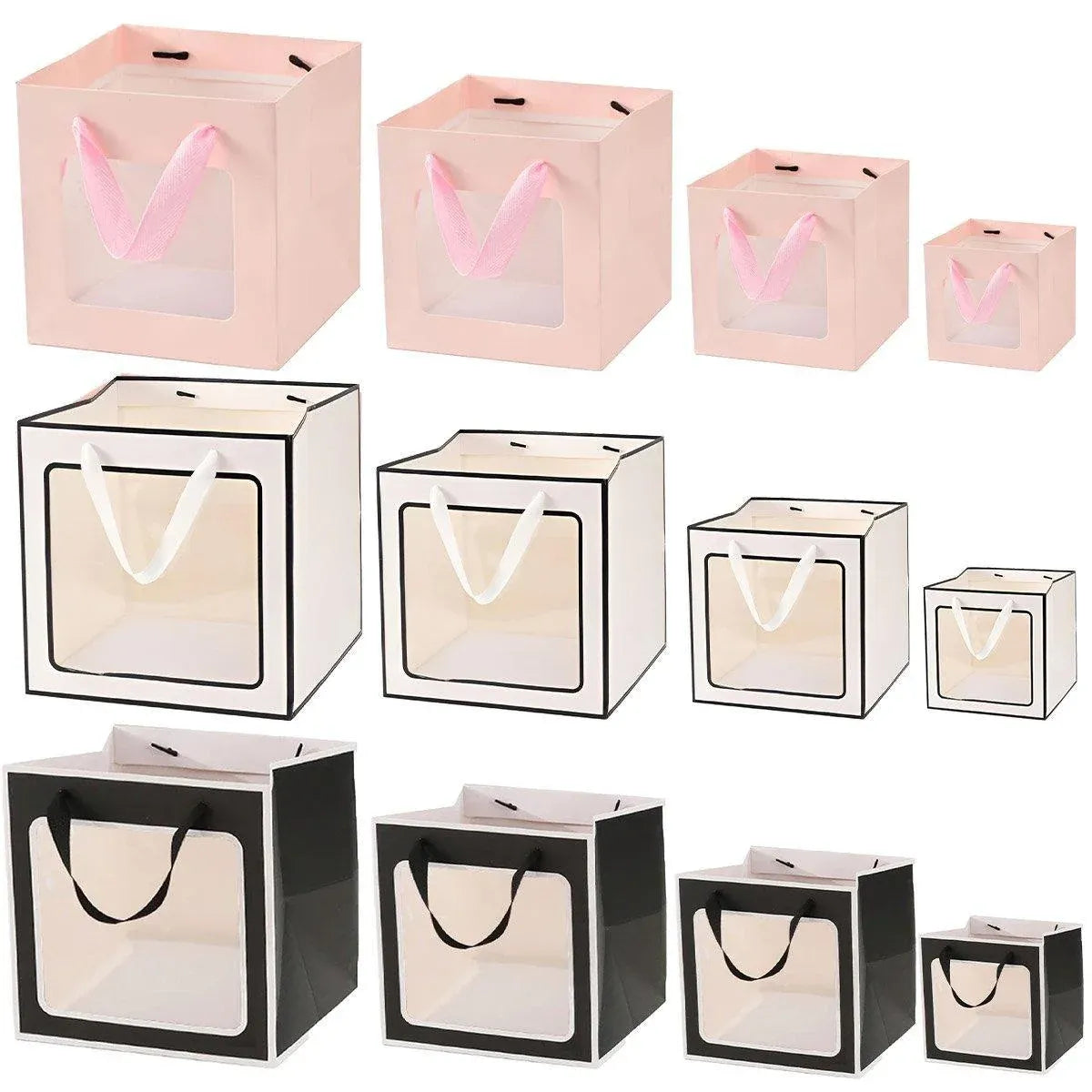 20PCS Open Window for Flower Doll Wedding Gift Transparent Square Packaging Bag - Pink 15-15-15cm