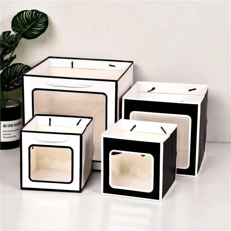 20PCS Open Window for Flower Doll Wedding Gift Transparent Square Packaging Bag - Pink 15-15-15cm