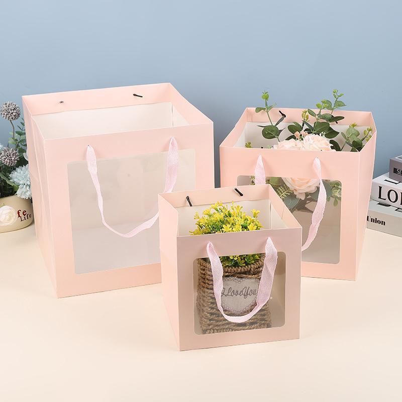 20PCS Open Window for Flower Doll Wedding Gift Transparent Square Packaging Bag - Pink 15-15-15cm