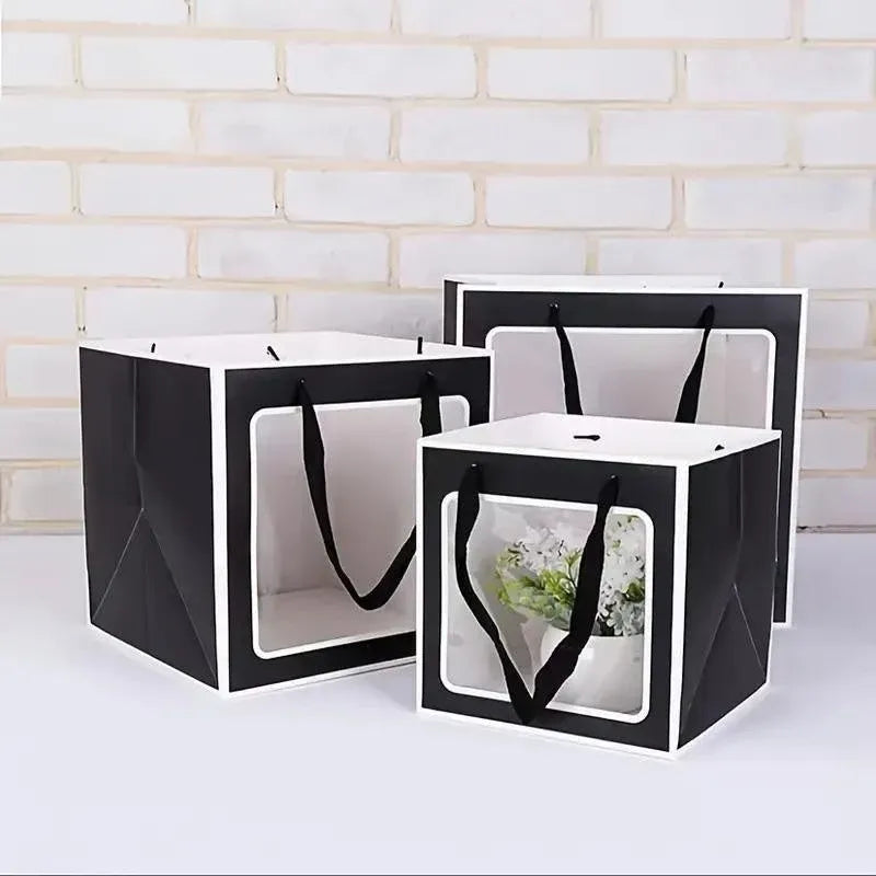 20PCS Open Window for Flower Doll Wedding Gift Transparent Square Packaging Bag - Pink 15-15-15cm