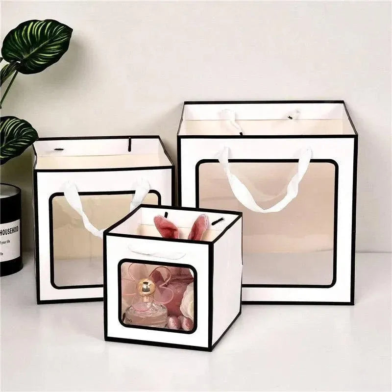 20PCS Open Window for Flower Doll Wedding Gift Transparent Square Packaging Bag - Pink 15-15-15cm