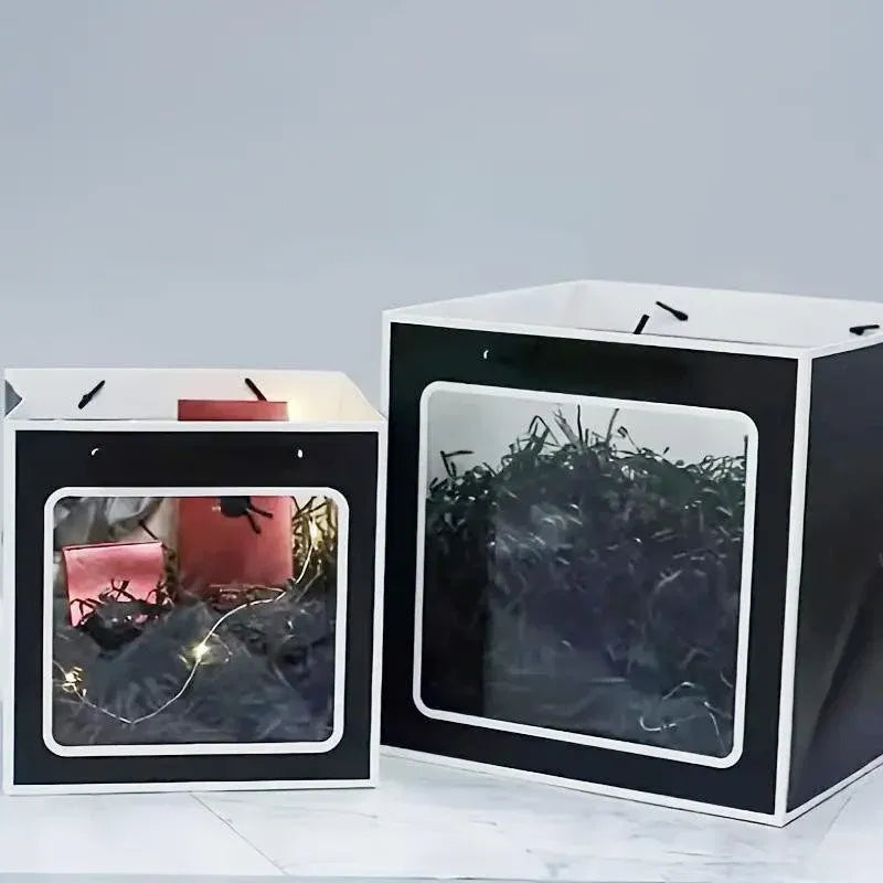 20PCS Open Window for Flower Doll Wedding Gift Transparent Square Packaging Bag - Pink 15-15-15cm