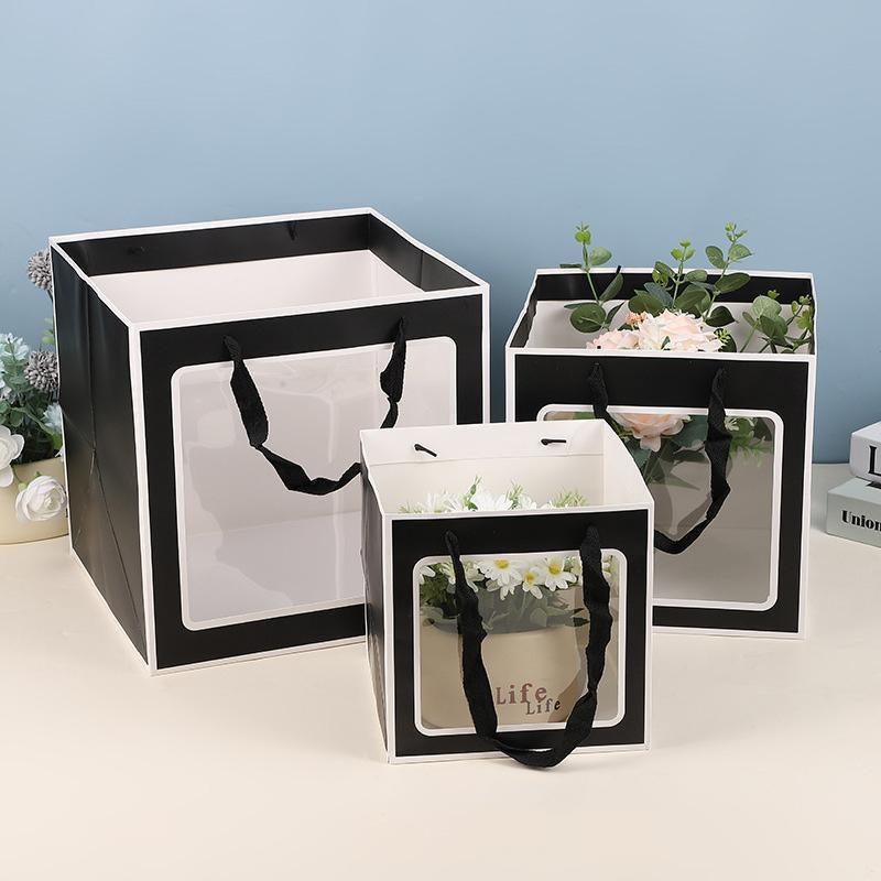 20PCS Open Window for Flower Doll Wedding Gift Transparent Square Packaging Bag - Pink 15-15-15cm