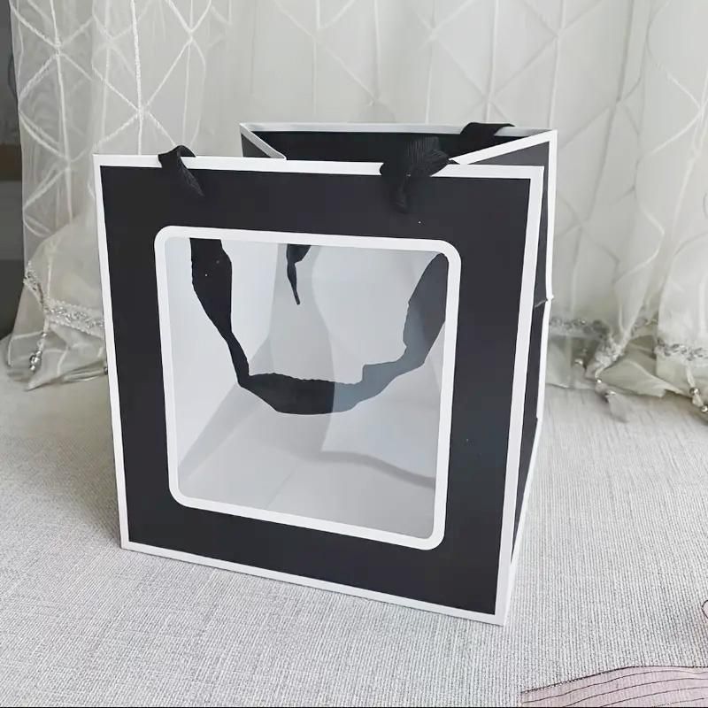 20PCS Open Window for Flower Doll Wedding Gift Transparent Square Packaging Bag - Pink 15-15-15cm