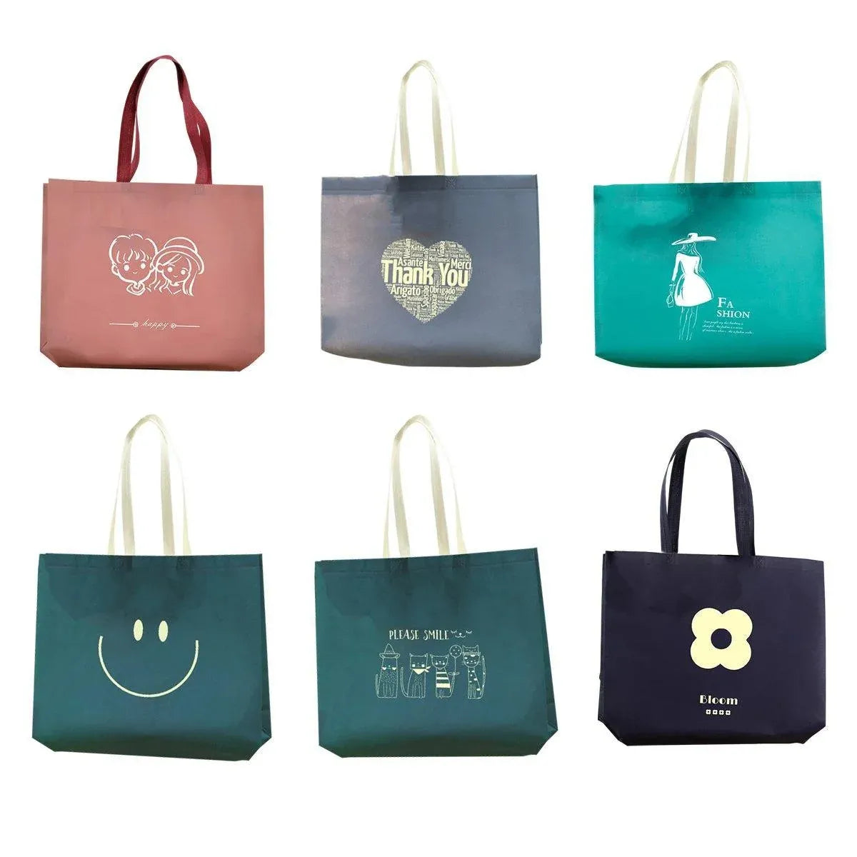 25PCS Fashionable Non-Woven Fabric Tote Eco Friendly Bag Reusable Shopping Bag - Smile 35*45*12cm