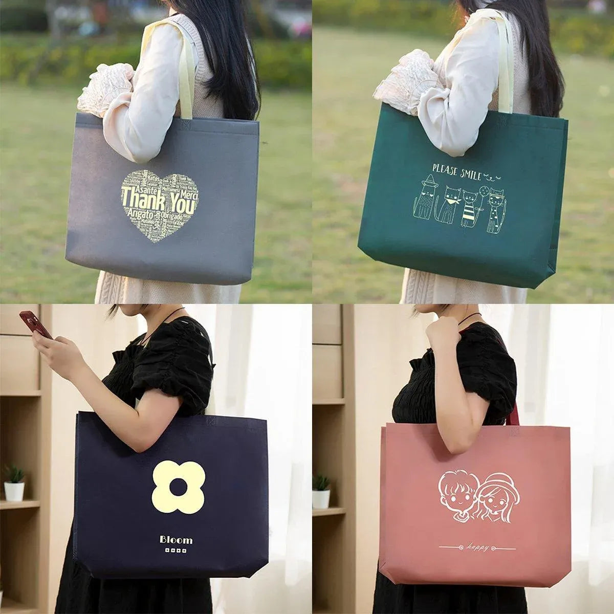 25PCS Fashionable Non-Woven Fabric Tote Eco Friendly Bag Reusable Shopping Bag - Smile 35*45*12cm