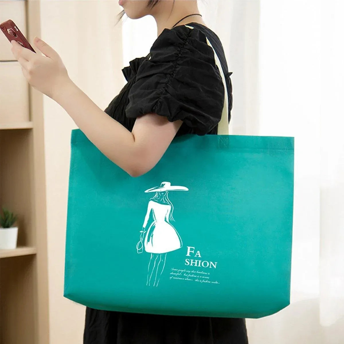 25PCS Fashionable Non-Woven Fabric Tote Eco Friendly Bag Reusable Shopping Bag - Smile 35*45*12cm