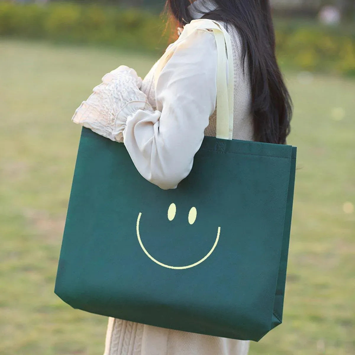 25PCS Fashionable Non-Woven Fabric Tote Eco Friendly Bag Reusable Shopping Bag - Smile 35*45*12cm