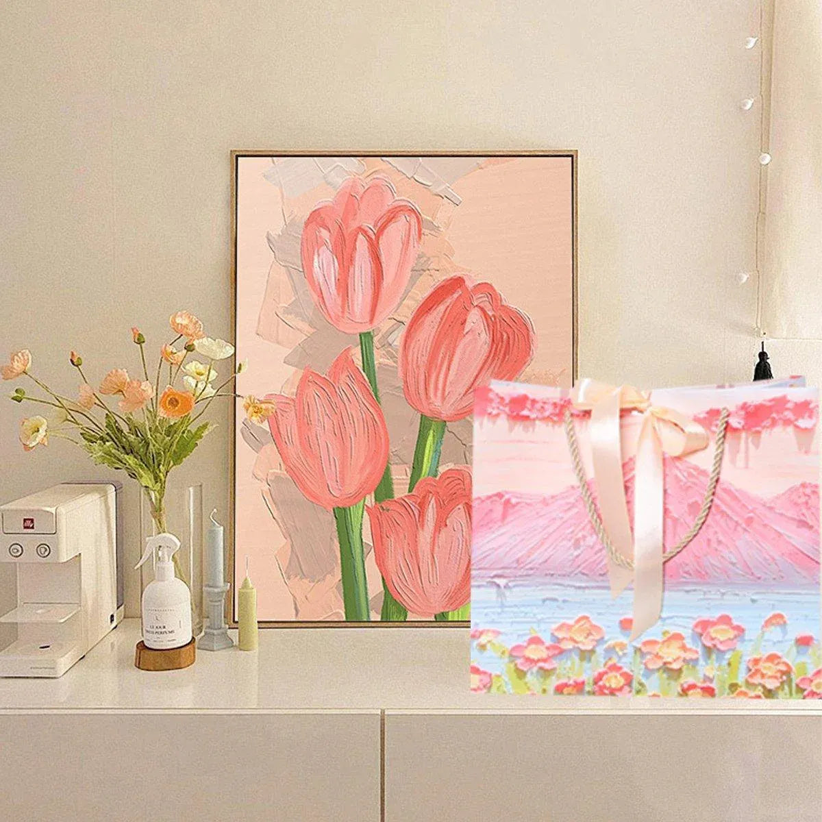 50PCS Cloud Mountain Petals Cream Wind Stereo Oil Painting Paper for Gift Wrapping - B