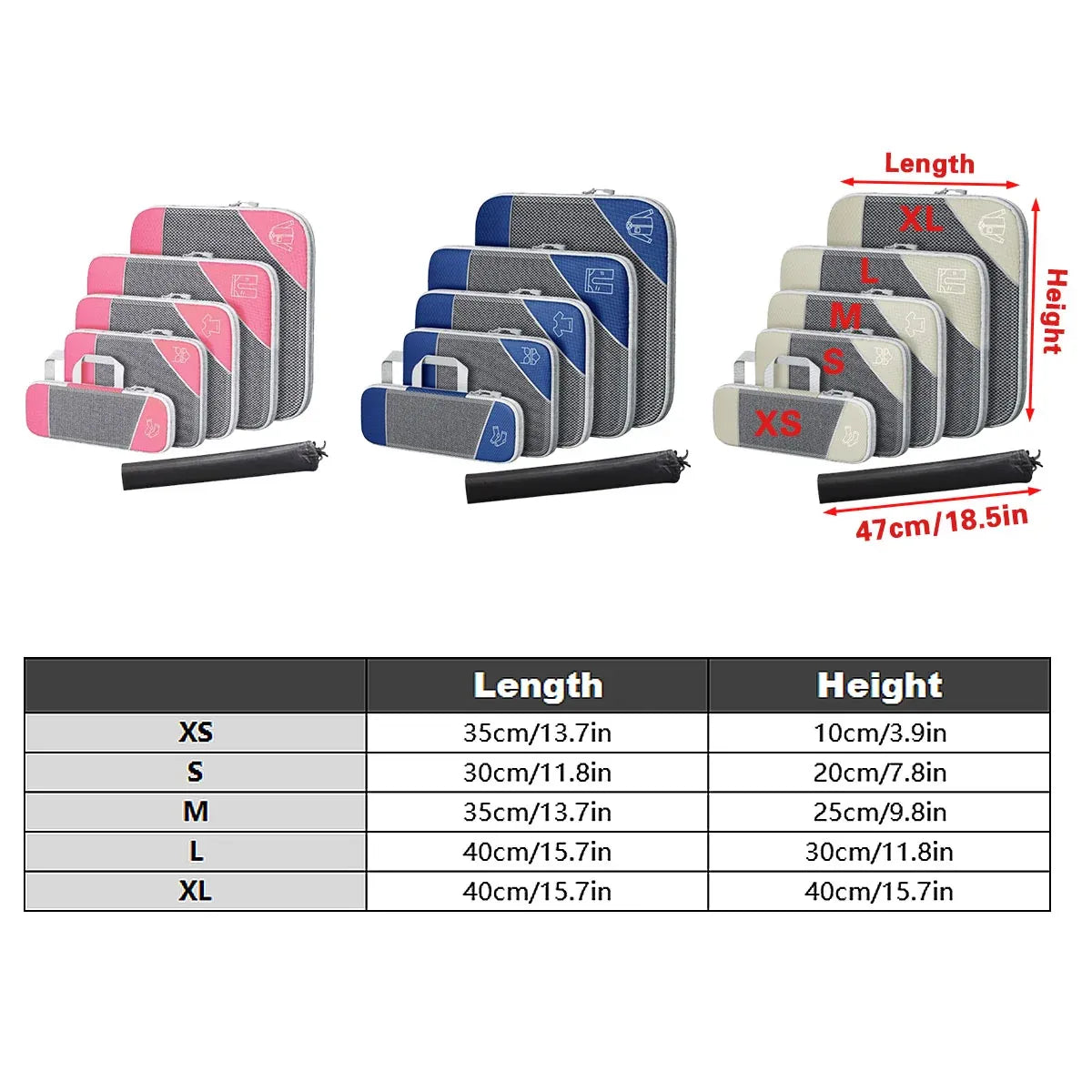 6PCS Compression Packing Cubes Expandable Luggage Storage Bag Travel Packing Bag - White