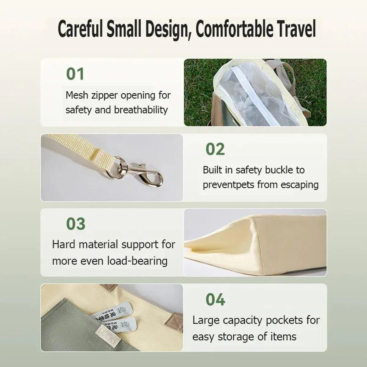 Portable Breathable Adjustable Crossbody Pet Carrier Bag Large Capacity for Pet - Beige