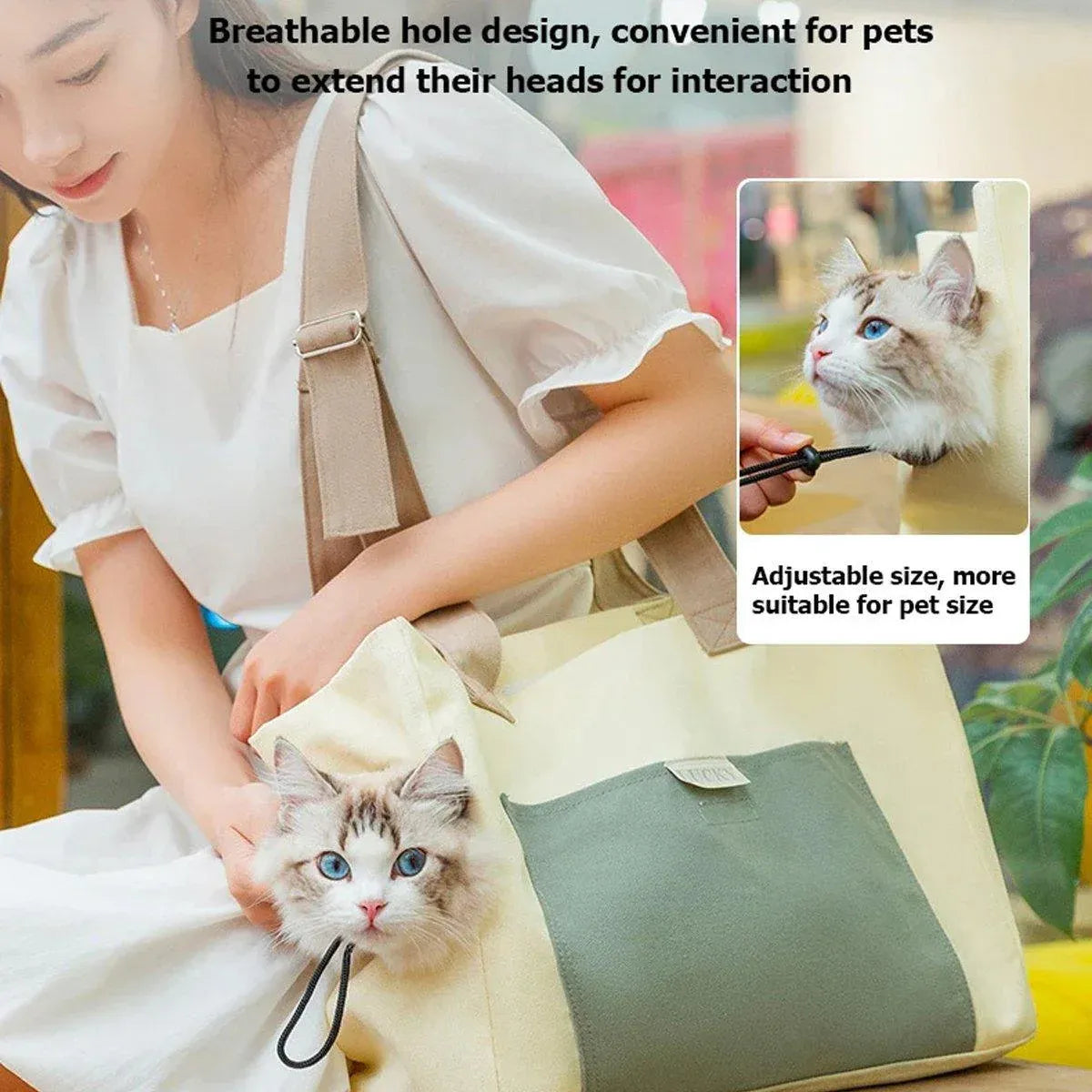 Portable Breathable Adjustable Crossbody Pet Carrier Bag Large Capacity for Pet - Beige