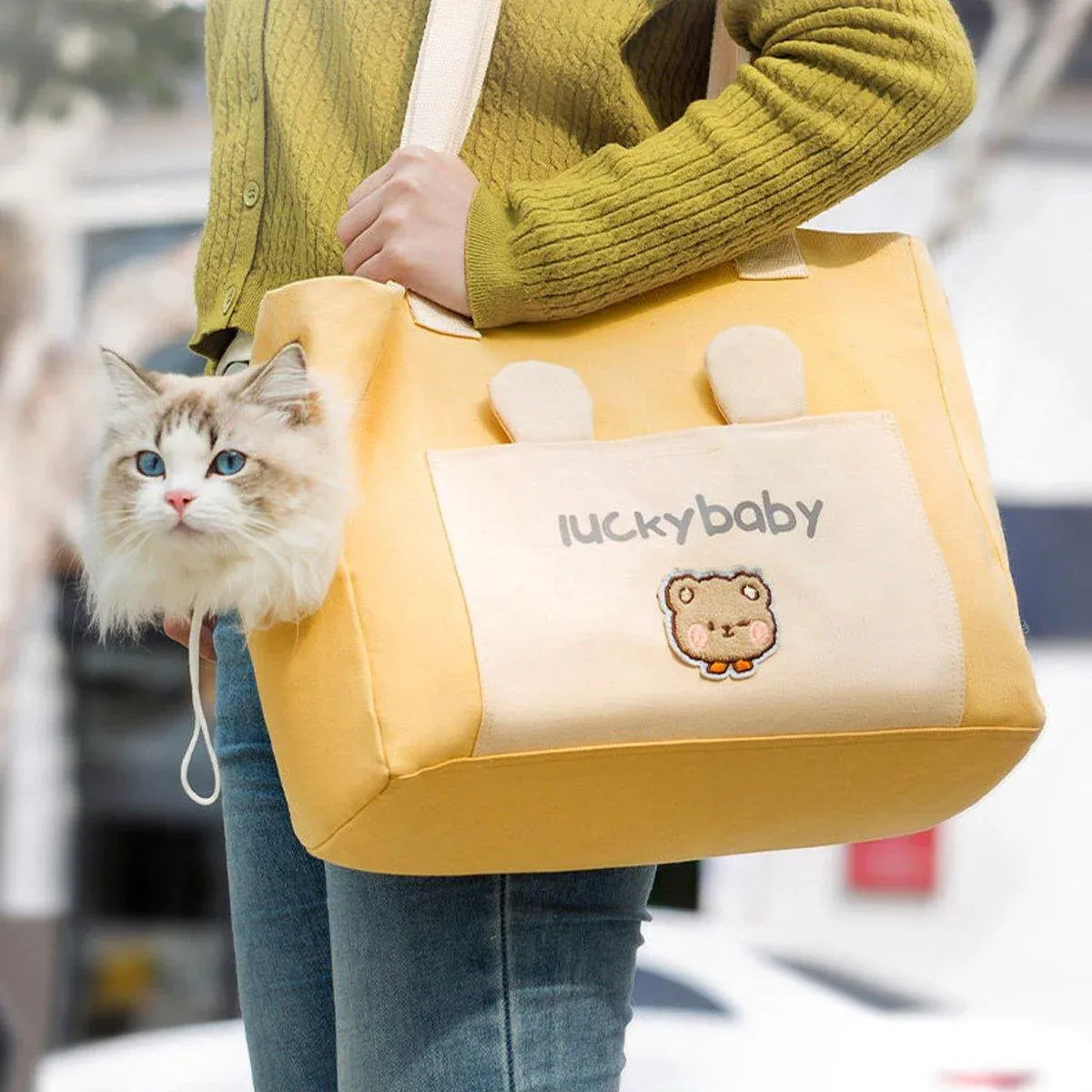 Portable Breathable Adjustable Crossbody Pet Carrier Bag Large Capacity for Pet - Beige