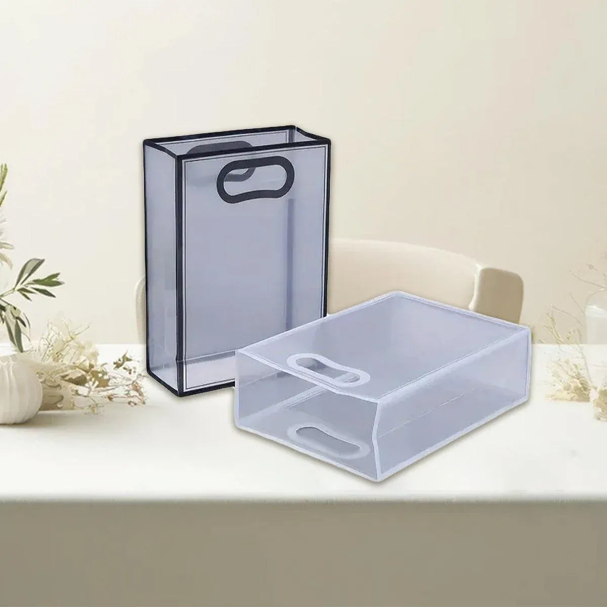 25pcs Transparent PVC Handbag for Wedding Festival Candy Gift Packaging Bag - Black-26*18*8cm