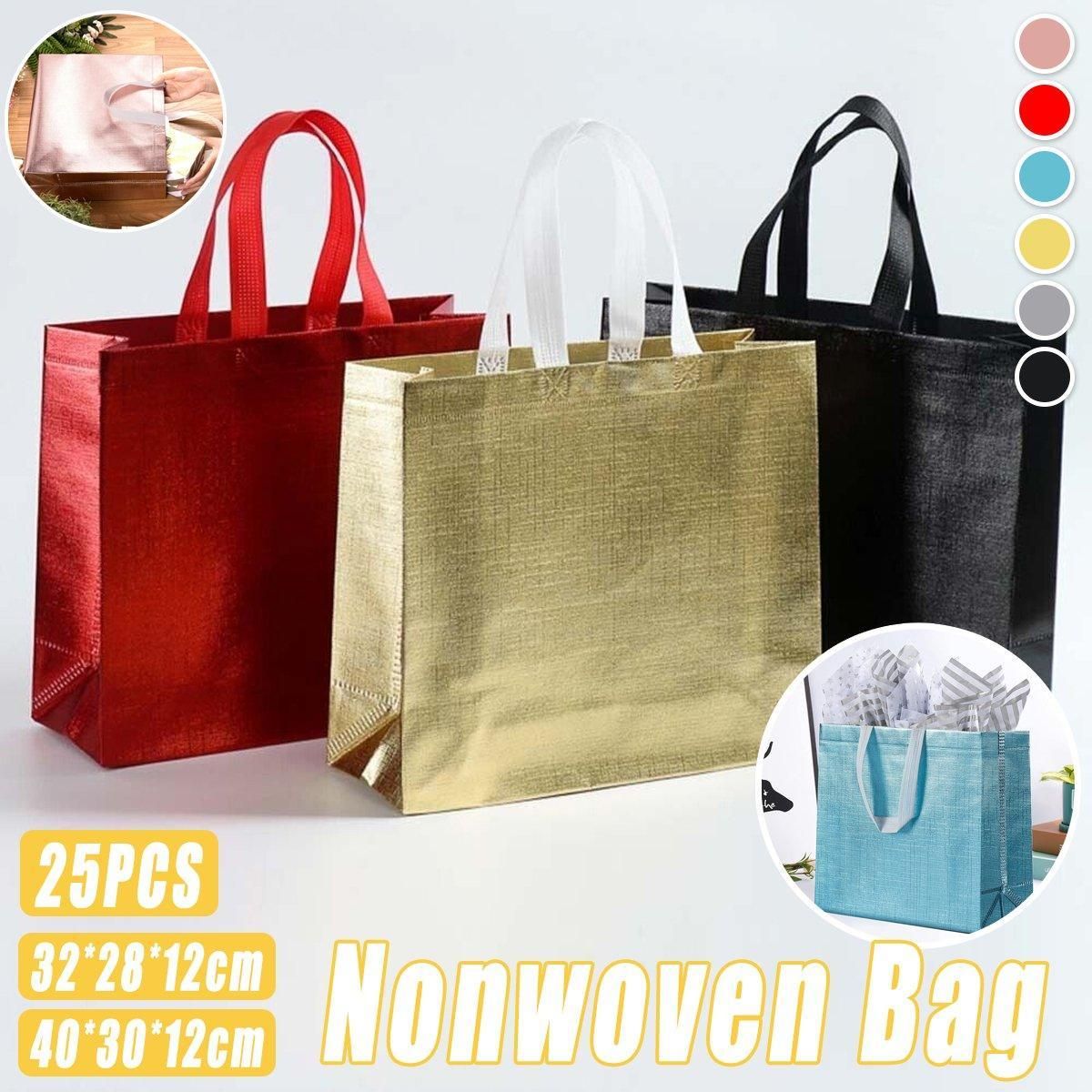 25PCS Embossed Non-Woven Tote Bag Fashion Shopping Gift Packaging Bag - Black-40*30*12cm