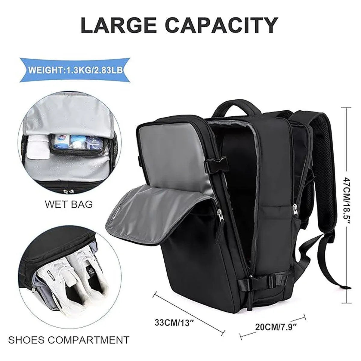 Waterproof Travel Backpack Outdoor Sports Shoulder Bag Hiking Camping Daypack - Blue