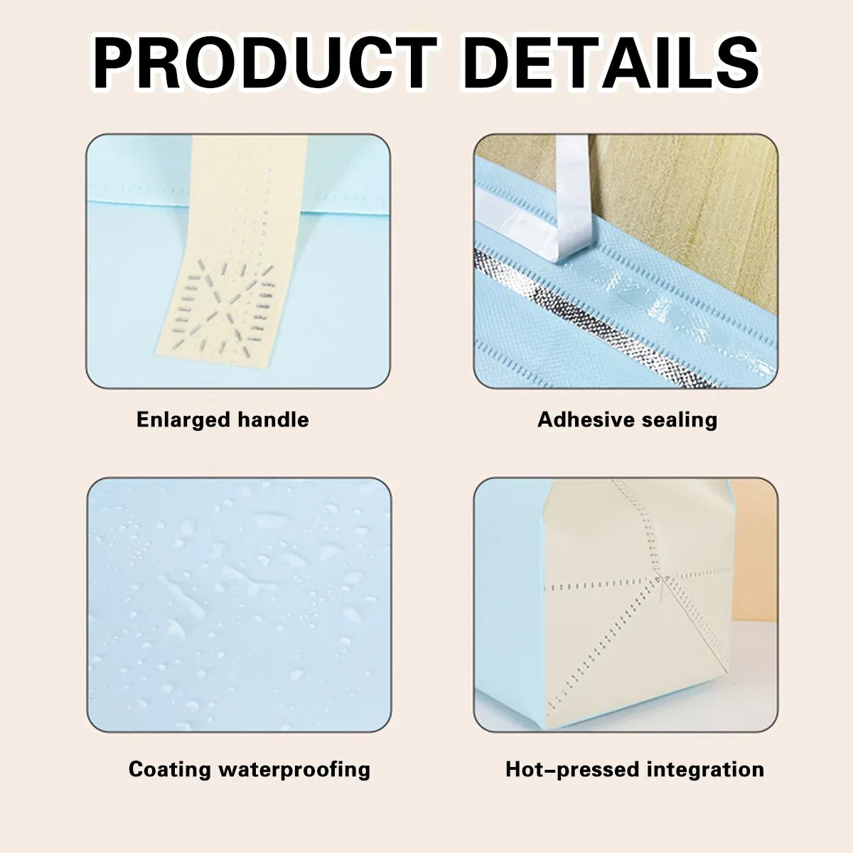 50PCS Blue Takeaway Packaging Bags with Handles and Self-Adhesive Seal - M