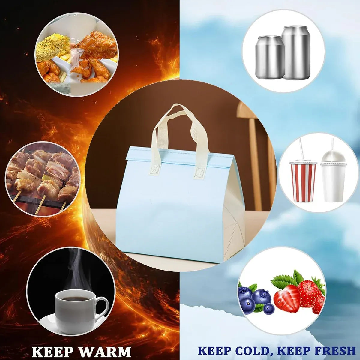 50PCS Blue Takeaway Packaging Bags with Handles and Self-Adhesive Seal - M