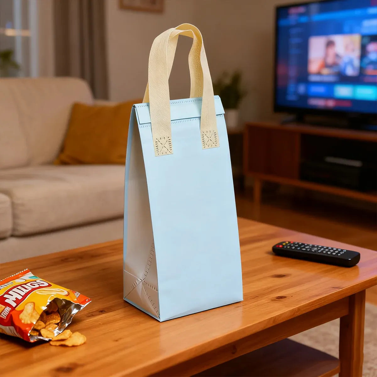 50PCS Blue Takeaway Packaging Bags with Handles and Self-Adhesive Seal - M