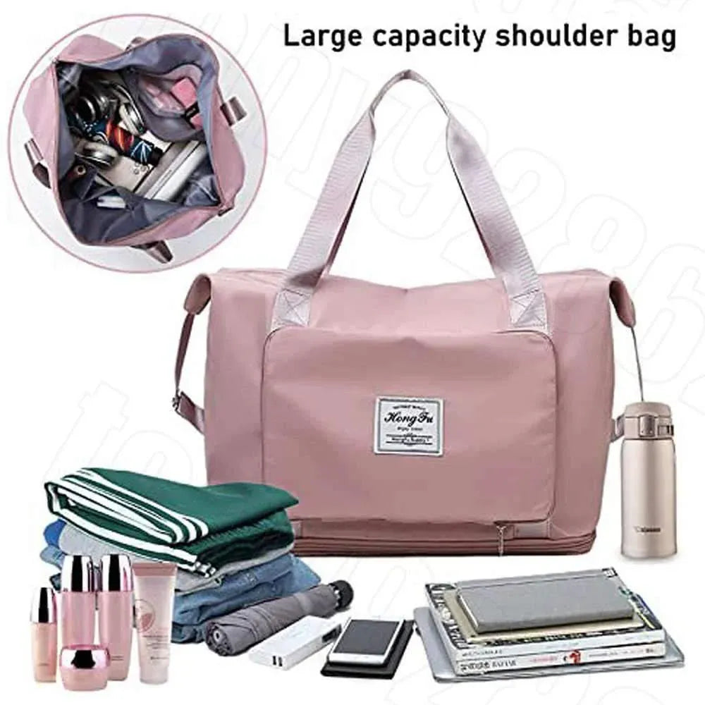 Large Capacity Travel Bag Foldable Luggage Tote Lightweight Storage Duffel Bag - Blue