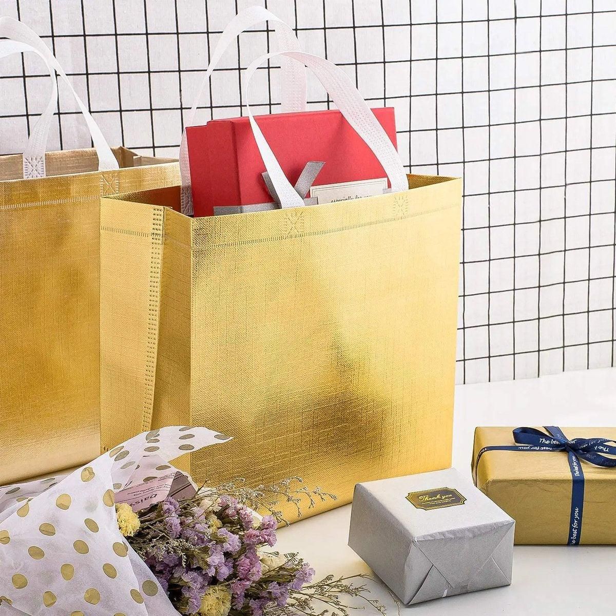 25PCS Embossed Non-Woven Tote Bag Fashion Shopping Gift Packaging Bag - Gold-40*30*12cm