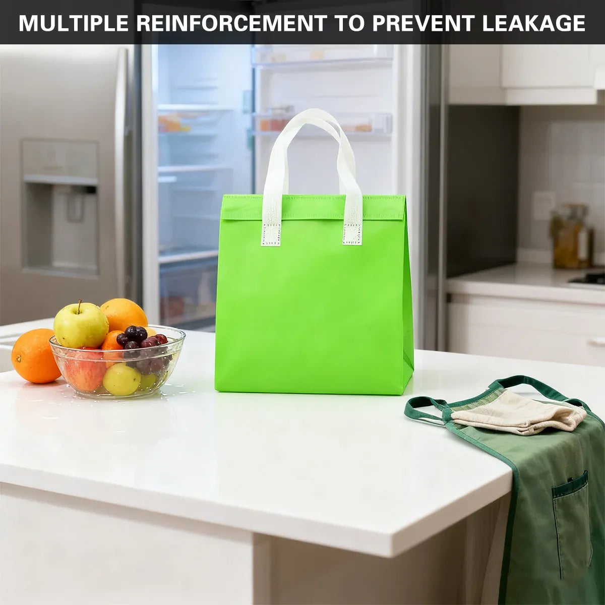 50PCS Green Takeaway Packaging Bags with Handles and Self-Adhesive Seal - M